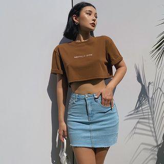 Stretched High-waist Denim Skort
