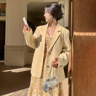 Long-sleeve Floral Dress / Plain Blazer