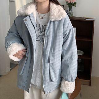 Shearling Panel Zipped Padded Coat