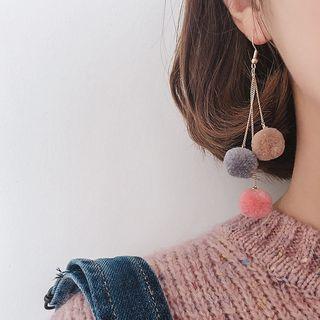 Pom Pom Drop Hook Earring / Clip-on Earring