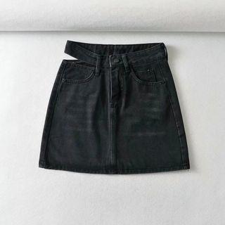 Cutout Denim Mini A-line Skirt