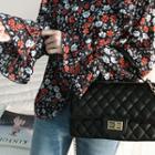 Metal-strap Quilted Flap Shoulder Bag