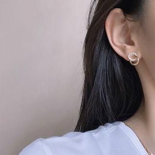 Rhinestone Alloy Interlocking Hoop Dangle Earring