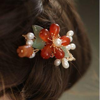 Flower Hair Clip 1pc - Gold & Tangerine & White - One Size