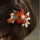 Flower Hair Clip 1pc - Gold & Tangerine & White - One Size