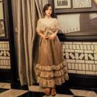 Short-sleeve Ruffle Evening Gown