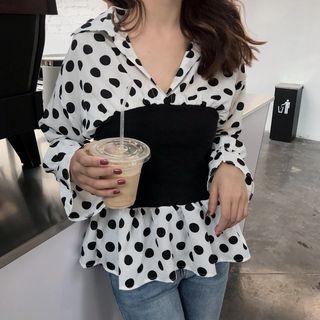 Long-sleeve Polka Dot Paneled Top