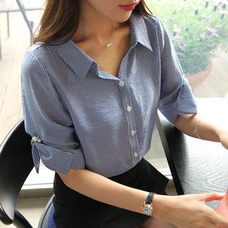 Bow-sleeve Pinstripe Blouse