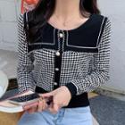 Two-tone Sailor Collar Cropped Cardigan