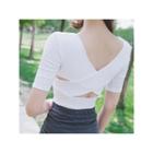 Elbow-sleeve Open-back T-shirt