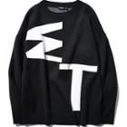 Plain Lettering Print Loose Fit Sweater
