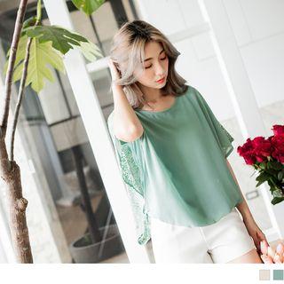 Batwing Sleeve Lace Panel Chiffon Top