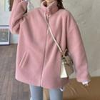 Buckled Collar Zip Jacket Pink - One Size
