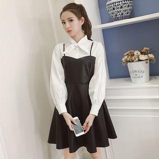 Faux-leather Mock Two Piece Dress