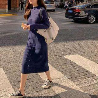 Ribbed Knit Midi Sheath Dress