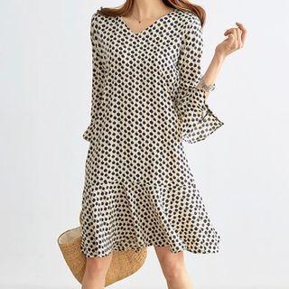 Ruffle-trim Polka-dot Dress Ivory - One Size