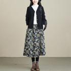 Floral Midi A-line Skirt Floral Print - Dark Blue - One Size
