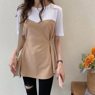 Long-sleeve Mock Two Piece Peplum T-shirt