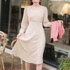 Laced Square-neck Tie-waist Midi Floral Dress