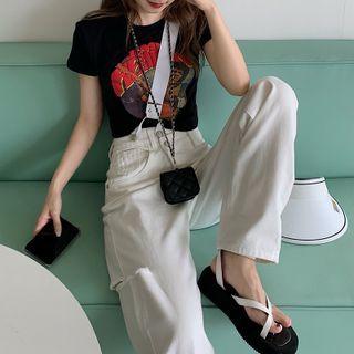 Distressed High-waist Straight-leg Jeans With Suspender