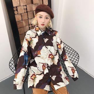 Floral Print Shirt Coffee - One Size
