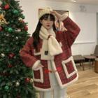Plaid Toggle Jacket / Fleece Scarf