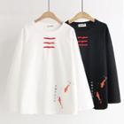 Long-sleeve Fish Print Frog Buttoned T-shirt