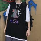 Sleeveless Dinosaur Print T-shirt Black - One Size