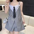 Sleeveless Striped Panel Tie-accent Romper As Shown In Figure - One Size