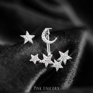 Non-matching Star Stud Earring S925 - 1 Pair - Star & Moon - One Size