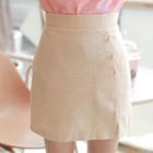 Faux-pearl Button Textured Mini Skirt
