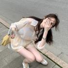 Color-block Button-up Oversize Shirt / High-waist Color-block Shorts