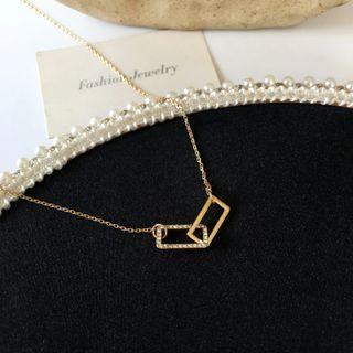 Rhinestone Geometric Pendant Necklace Gold - One Size
