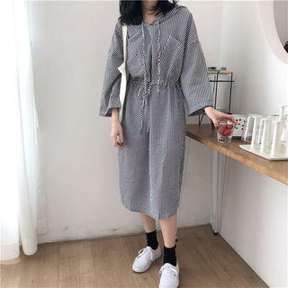 Plaid Hooded Long-sleeve Midi Dress