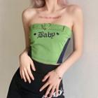 Strapless Heart Buckle Lettering Embroidered Camisole Top