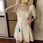 Square Neck Short Sleeve Lace A-line Dress
