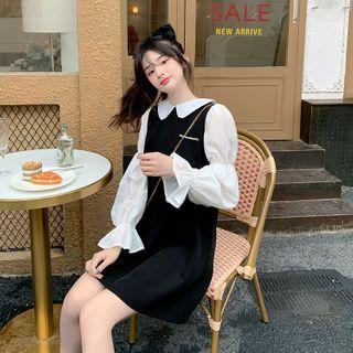 Puff-sleeve Blouse / Mini Overall Dress