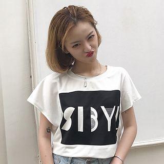Mesh Panel Lettering Short-sleeve Cropped T-shirt