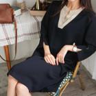 Contrast Notched-neck Shift Dress