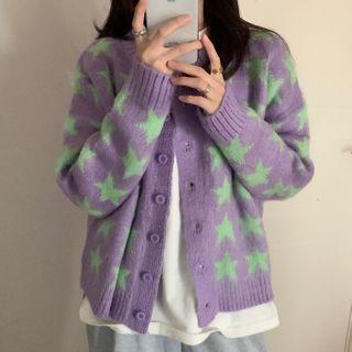 Star Print Cardigan Purple - One Size