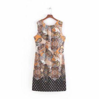 Sleeveless Pattern Paneled Mini Dress