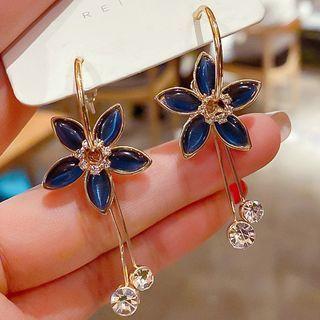 Flower Cat Eye Stone Rhinestone Fringed Earring 1 Pair - Flower Cat Eye Stone Rhinestone Fringed Earring - Gold - One Size