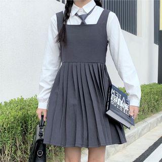 Sleeveless Pleated Dress / Shirt / Tie / Set