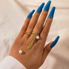 Set Of 2: Chain Faux Pearl Fringe Ring 16647 - Gold - One Size