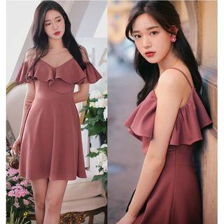 Cold-shoulder Ruffle A-line Dress