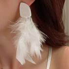 Acrylic Disc Feather Dangle Earring 1 Pair - Silver Needle - White - One Size
