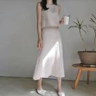 Set: Sleeveless Zip-back Top + Maxi Skirt