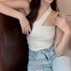 One-shoulder Knit Tank Top / Open-front Cardigan