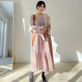 Tiered Flower Pattern Long Dress