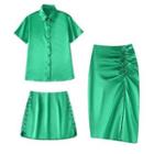 Short-sleeve Plain Shirt / A-line Skirt / Midi Skirt / Set